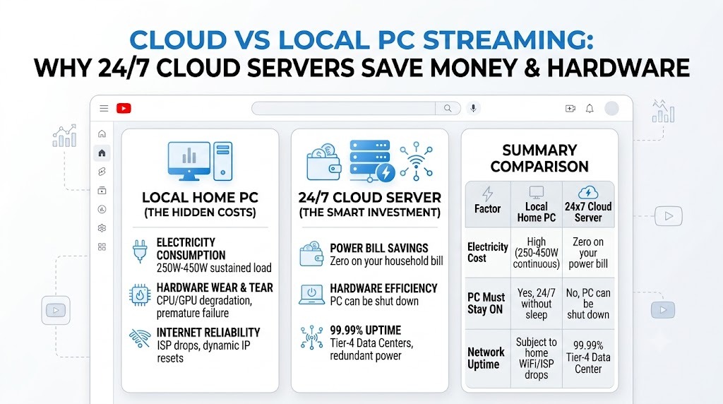 Cloud vs Local PC Streaming: Why 24/7 Cloud Servers Save Money & Hardware